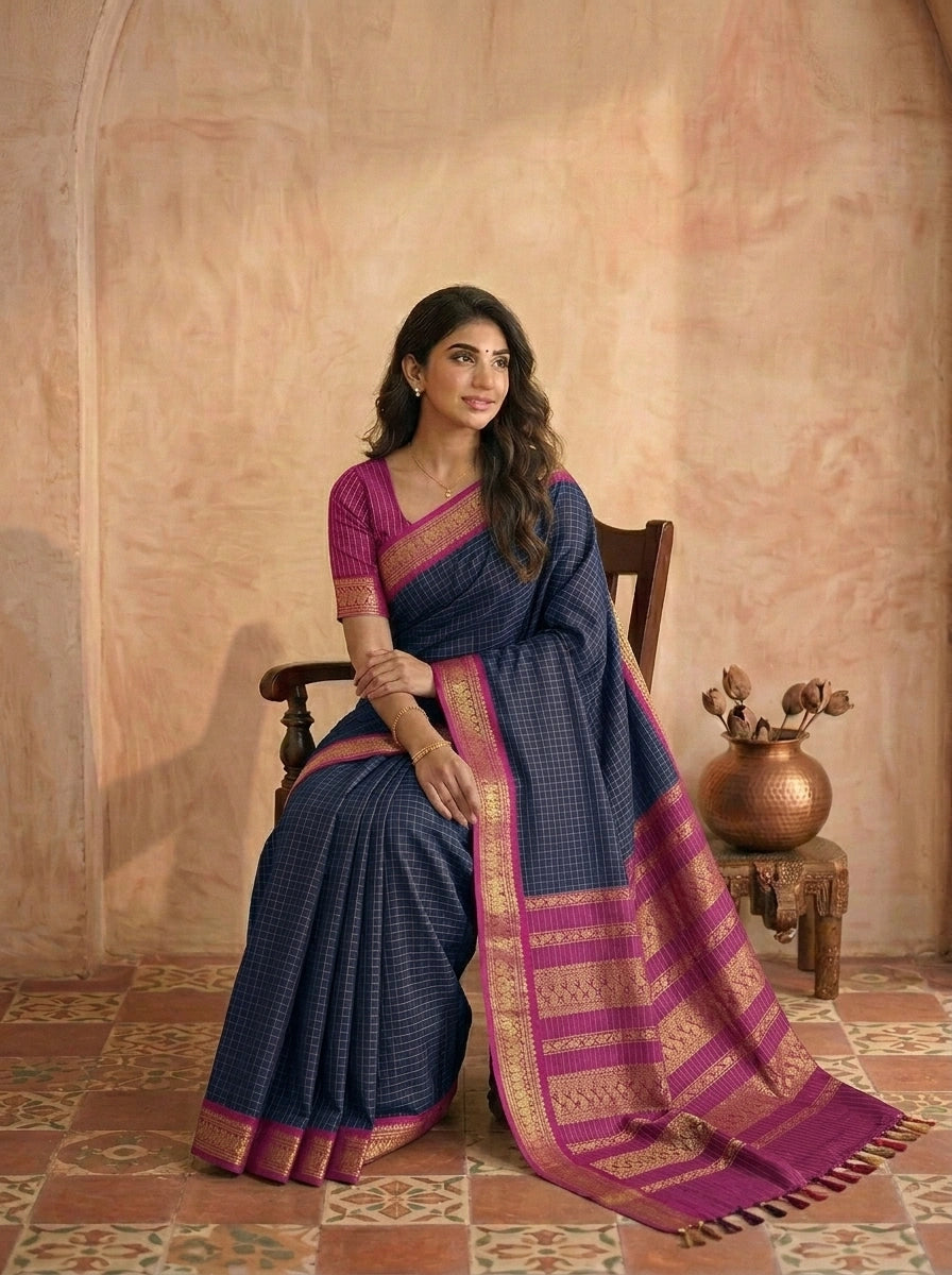 Dark Blue Kalyani Cotton Saree