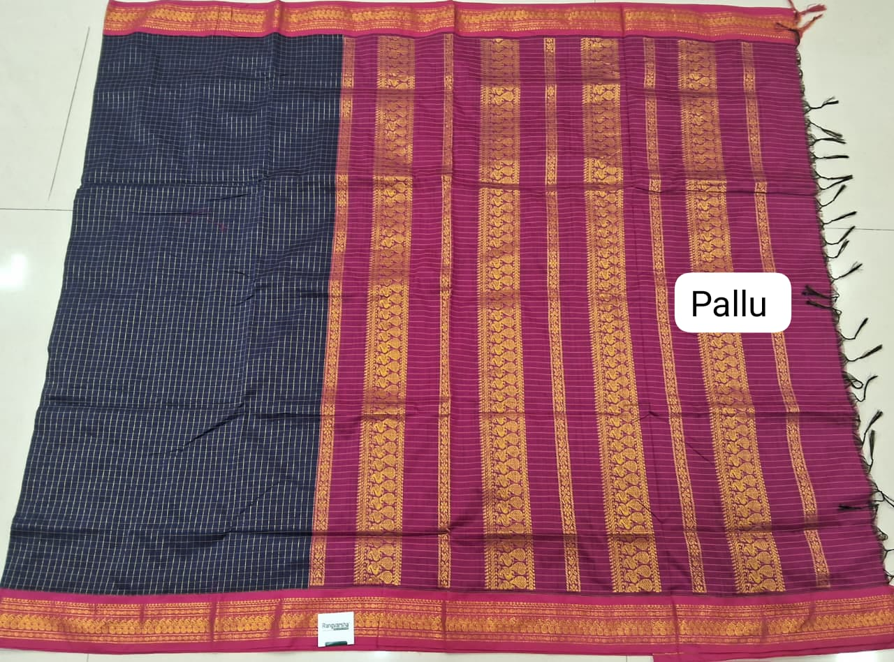 Dark Blue Kalyani Cotton Saree pallu