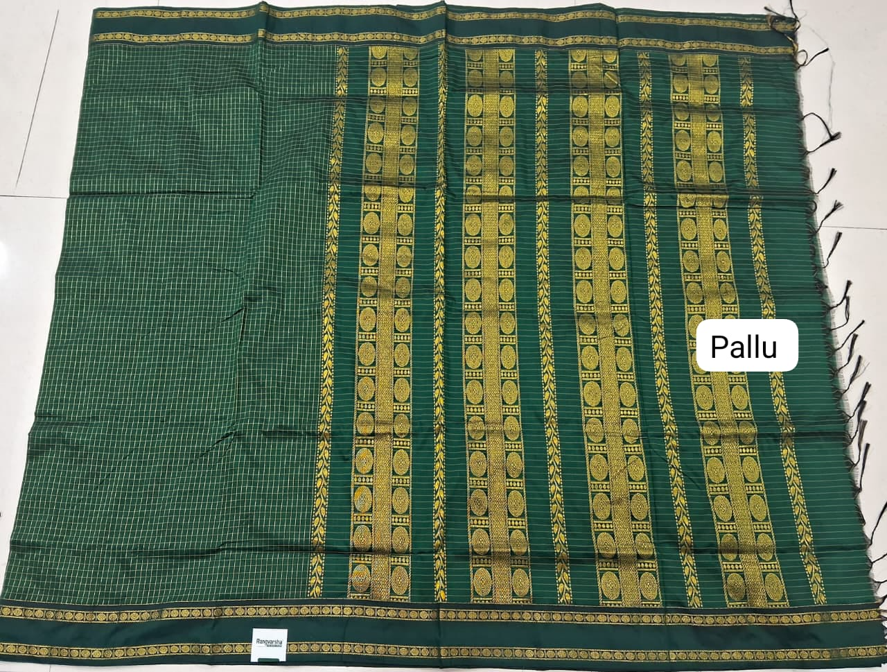 Bottle Green Kalyani Cotton Saree pallu