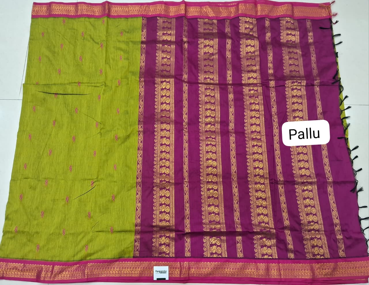 Parrot Green Kalyani Cotton Saree pallu