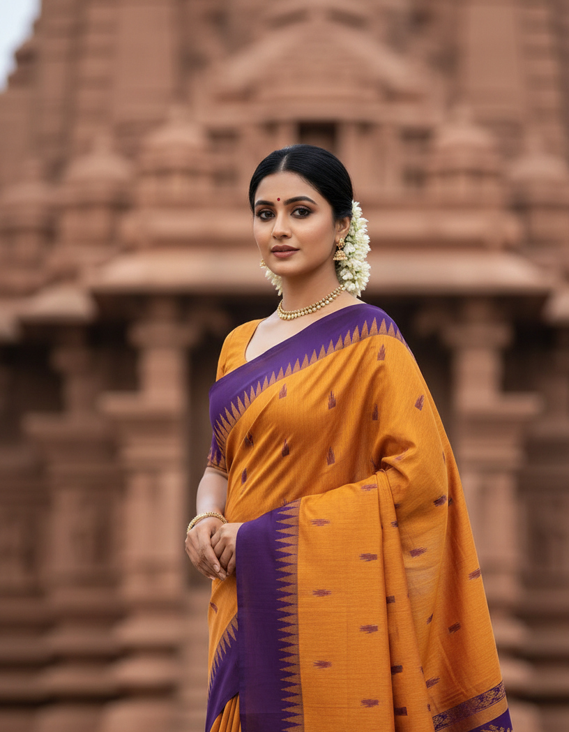 Mustard Yellow Kalyani Cotton Saree 