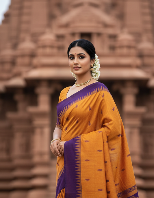 Mustard Yellow Kalyani Cotton Saree 