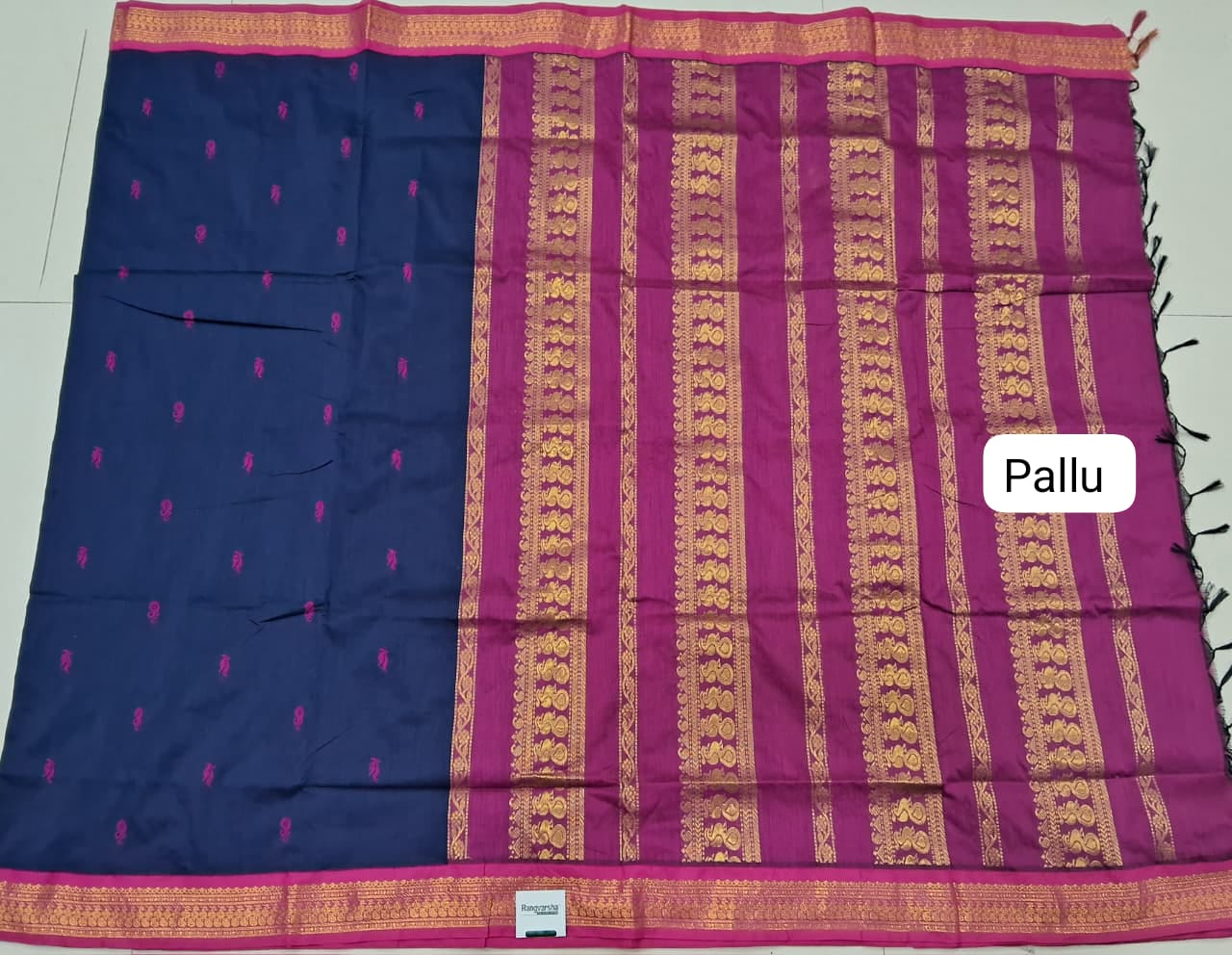 Navy Blue Kalyani Cotton Saree pallu