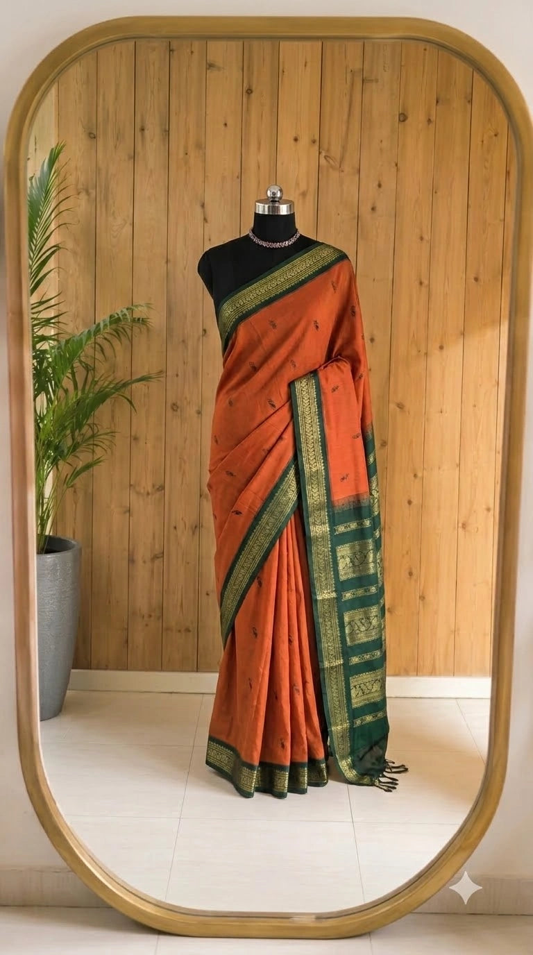 Dark Orange Kalyani Cotton Saree