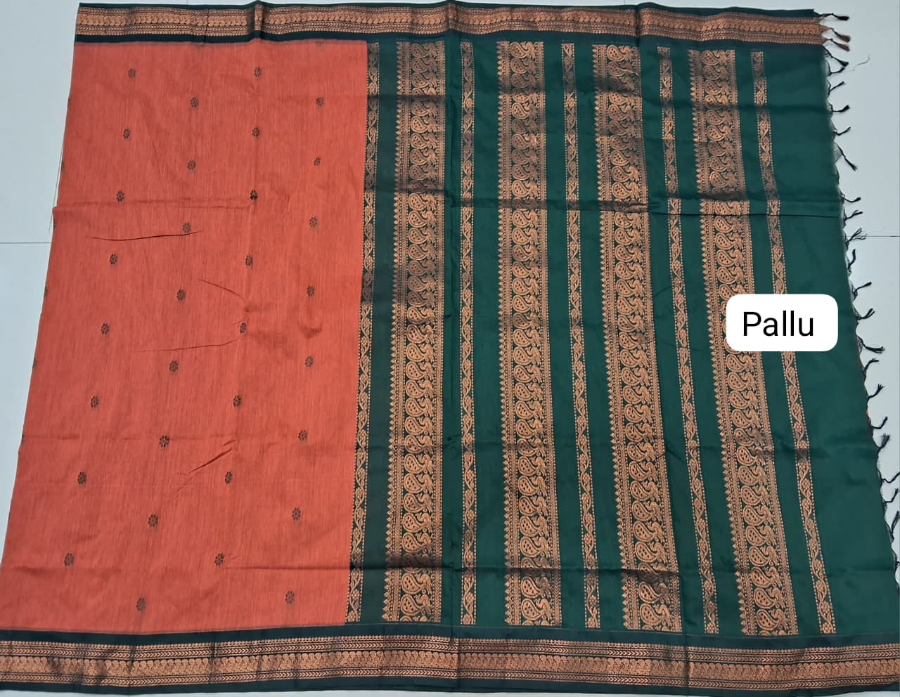 Dark Orange Kalyani Cotton Saree pallu
