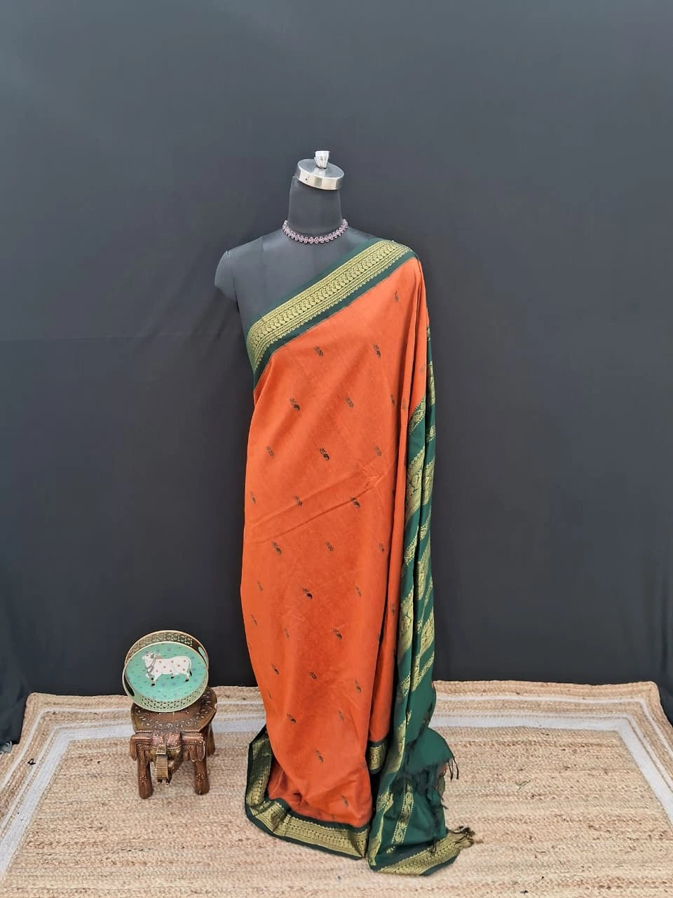 Dark Orange Kalyani Cotton Saree
