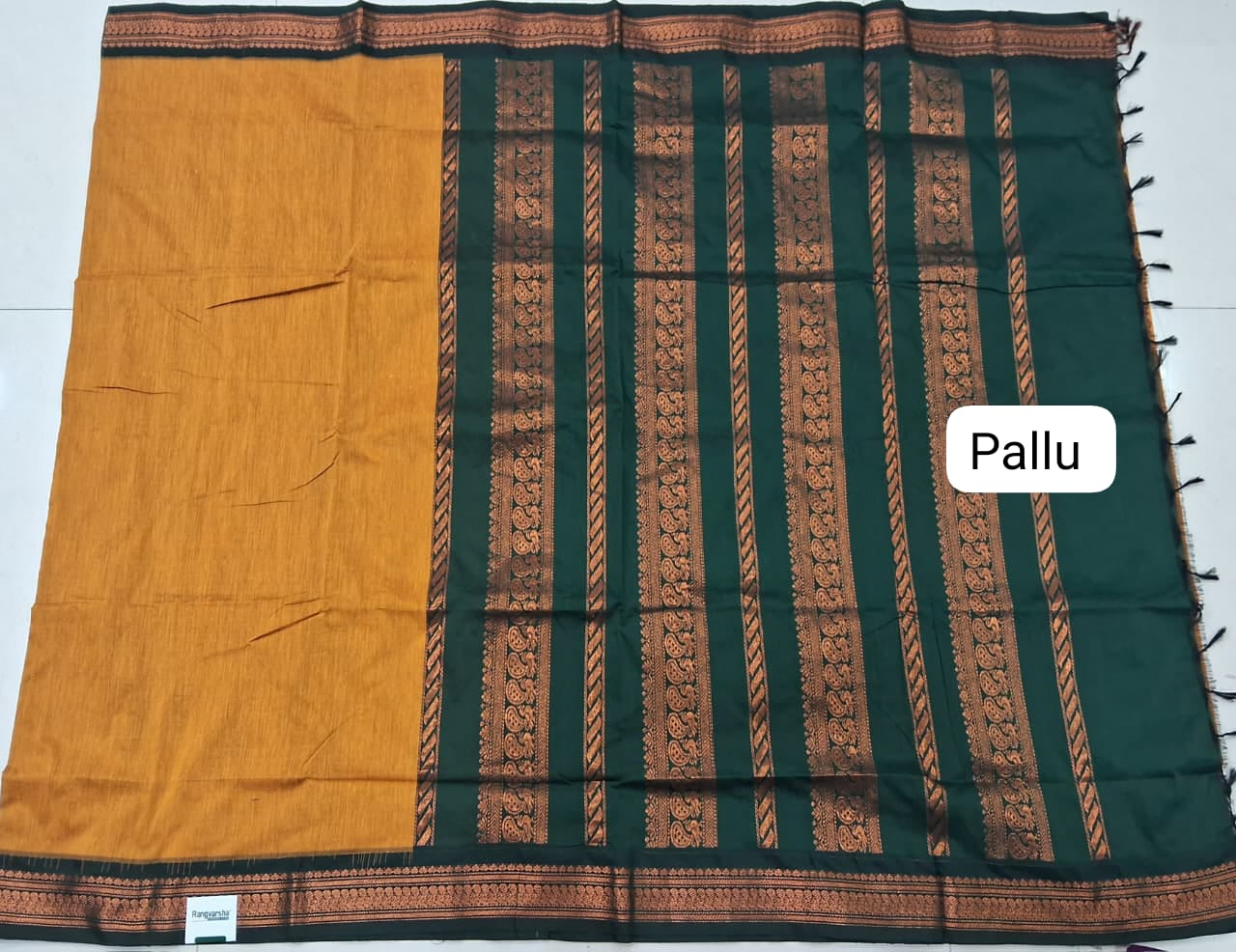 Mustard Yellow Kalyani Cotton Saree pallu