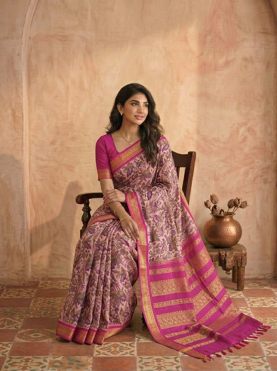 Charming Pink Kalyani Cotton Saree