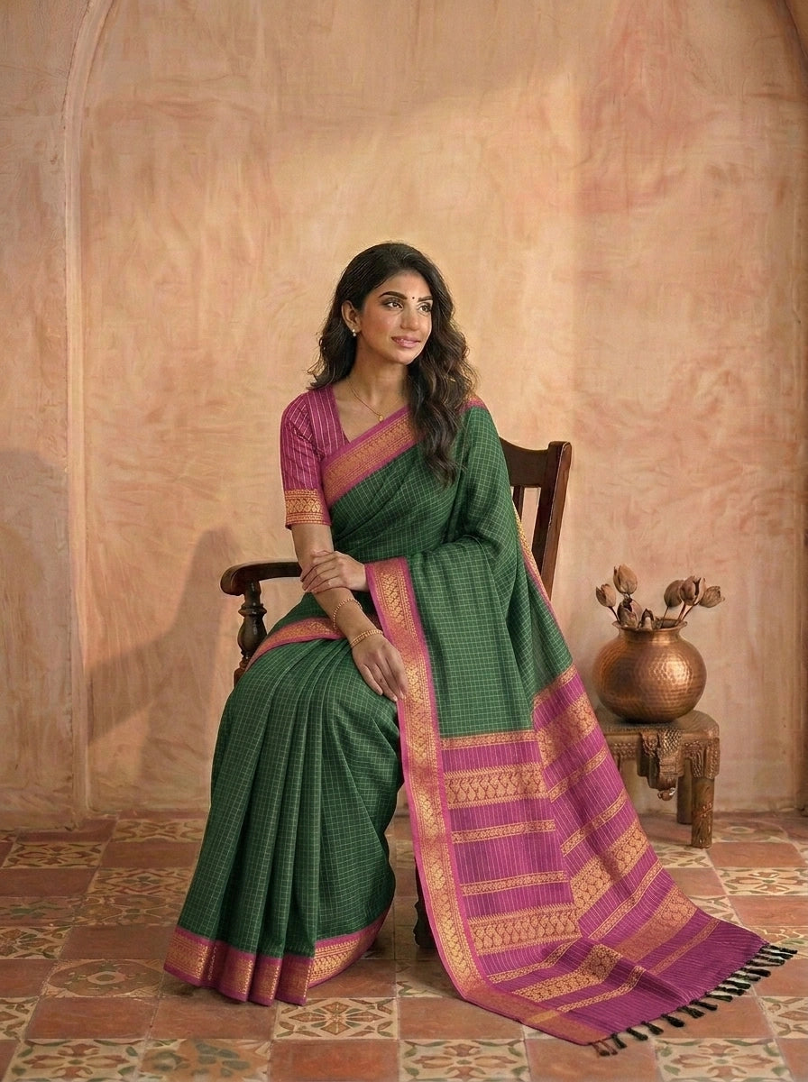 Bottle Green Kalyani Cotton Saree