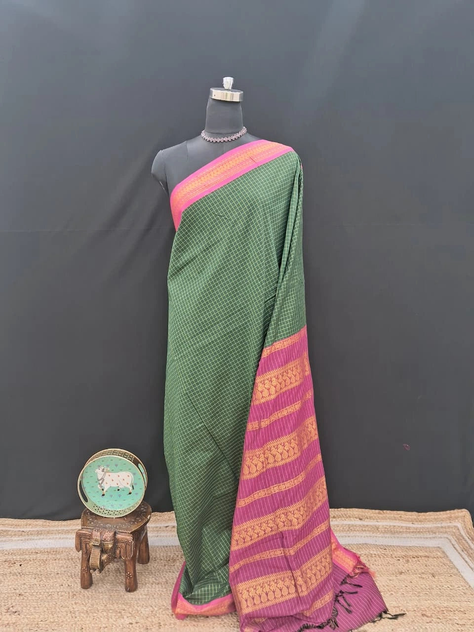 Bottle Green Kalyani Cotton Saree