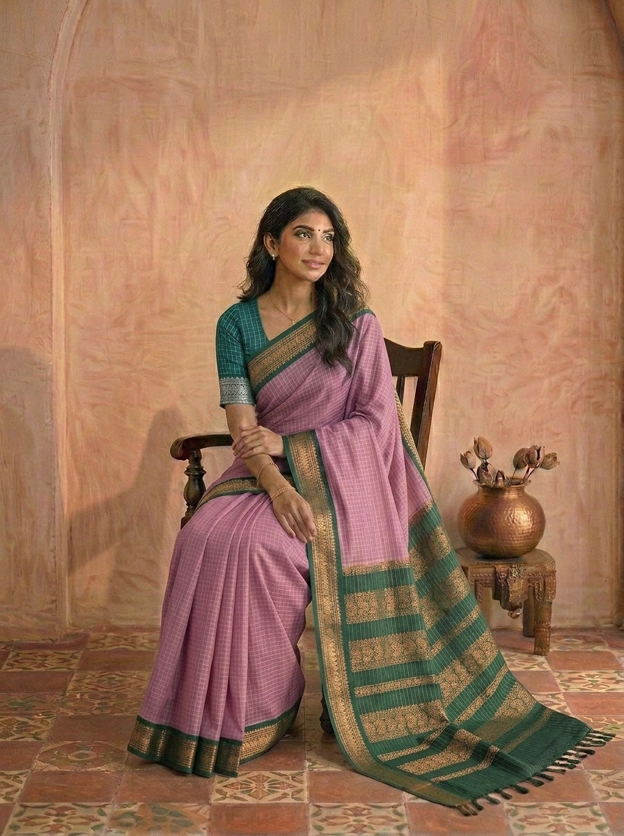 Onion Pink Kalyani Cotton Saree