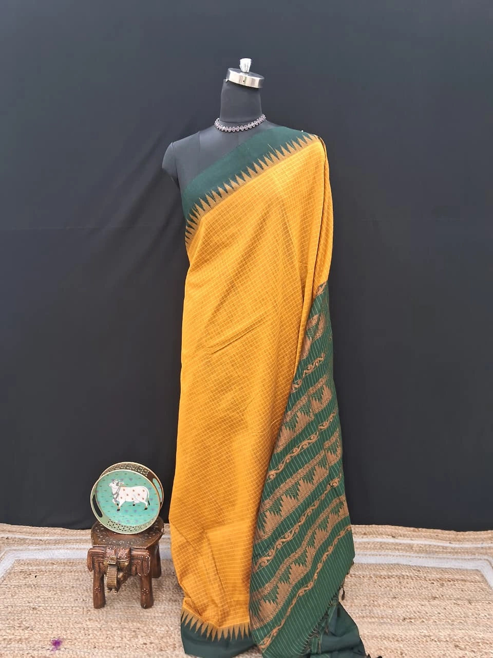 Graceful Mango Yellow Kalyani Cotton Saree