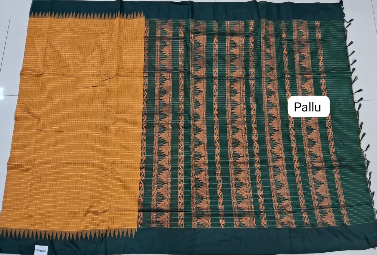 Mango Yellow Kalyani Cotton Saree pallu