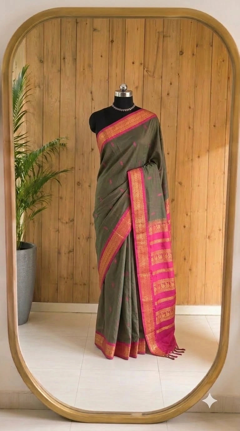 Dark brown Kalyani cotton saree