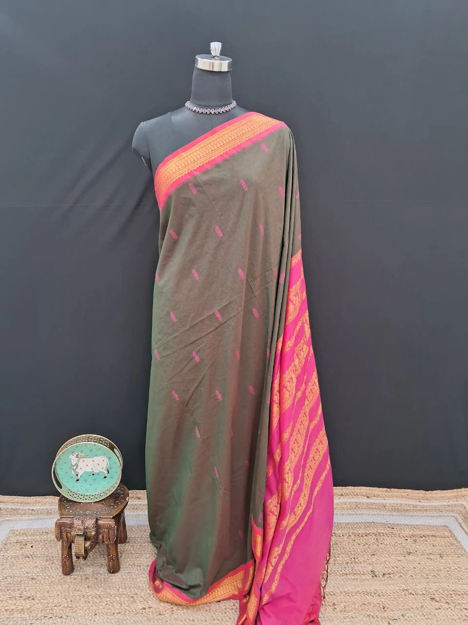 Dark brown Kalyani cotton saree