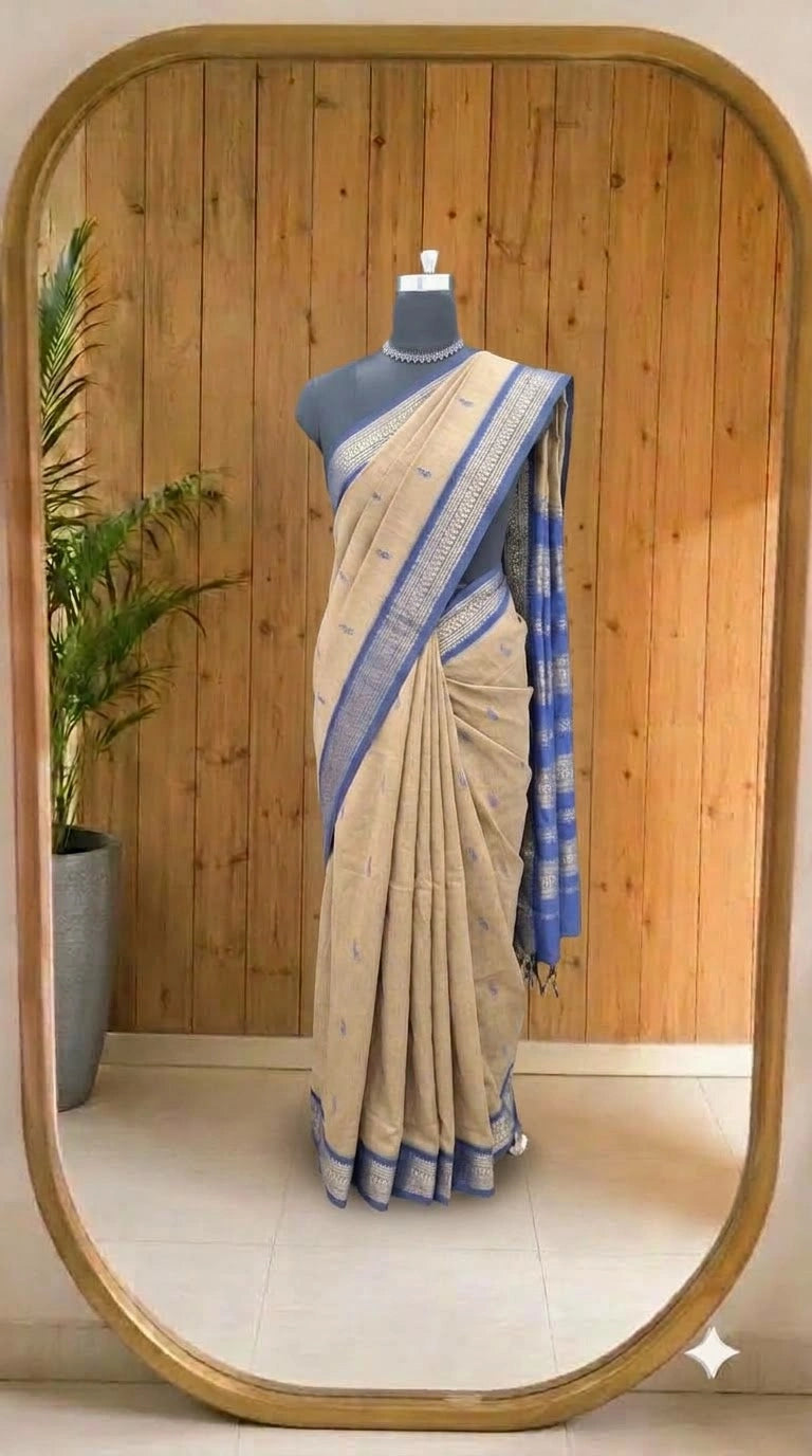 Graceful dark beige Kalyani cotton saree