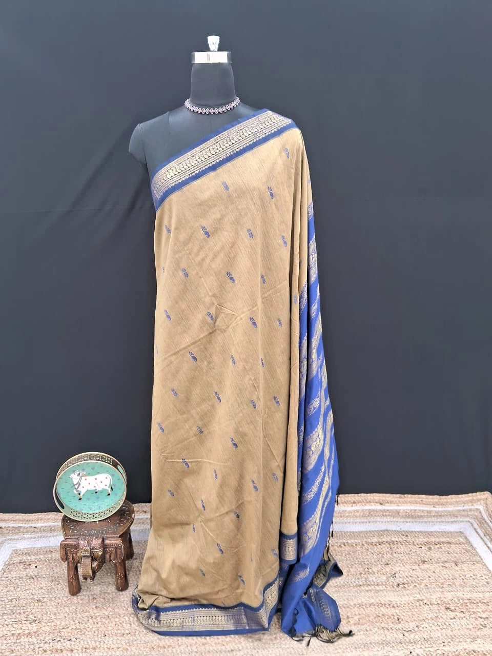 Graceful dark beige Kalyani cotton saree