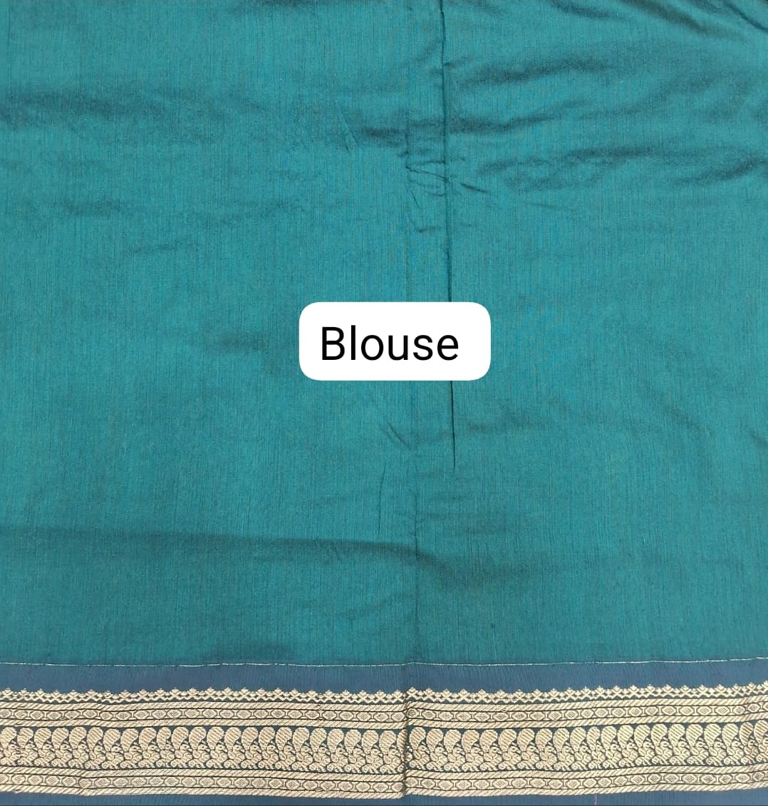 Elegant parrot green Kalyani cotton saree Blouse