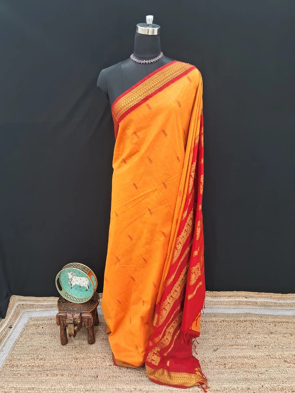 Beautiful Mango Yellow Kalyani Cotton Saree 