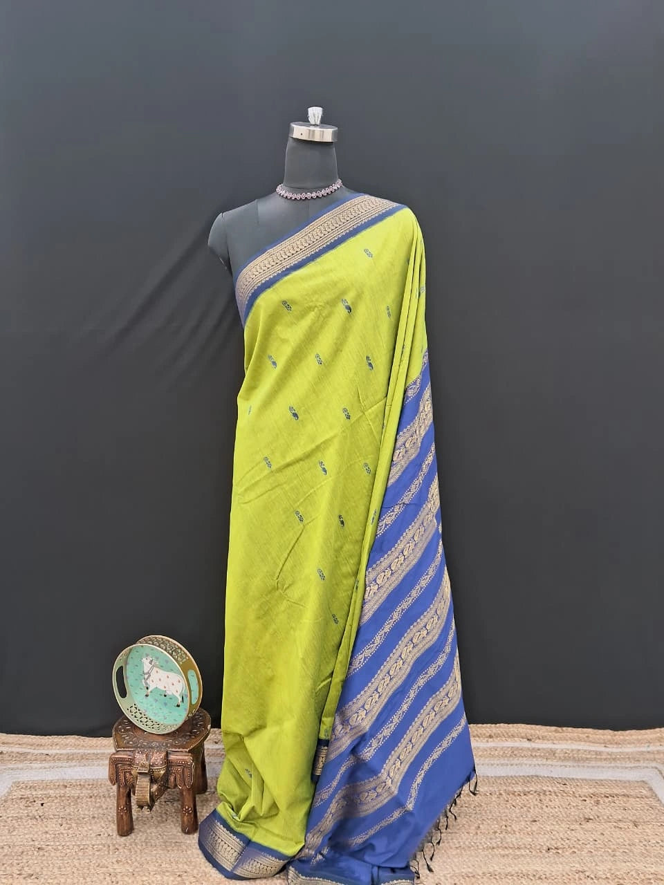 Elegant Parrot Green Kalyani Cotton Saree