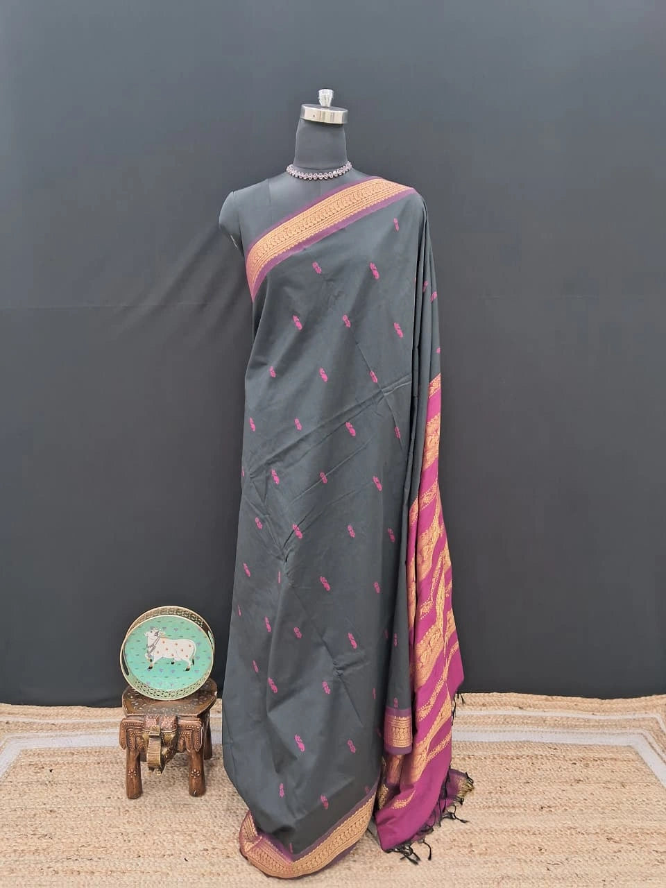 Stunning Black Kalyani Cotton Saree