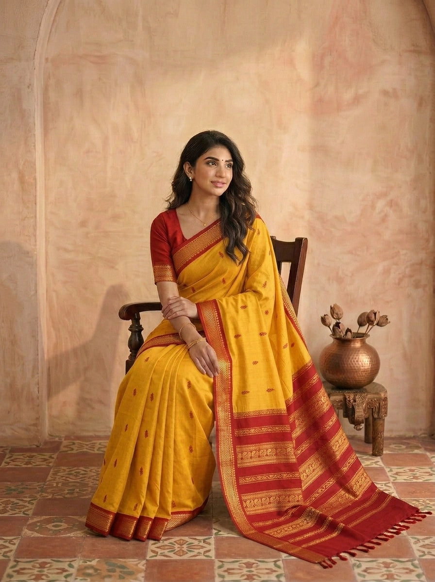 Radiant Golden Yellow Kalyani Cotton Saree