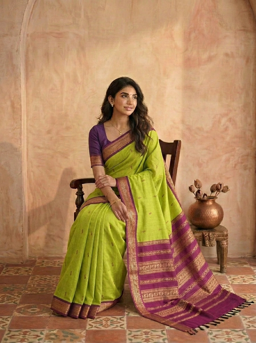 KAS492312BrightgreenKalyanicottonsaree