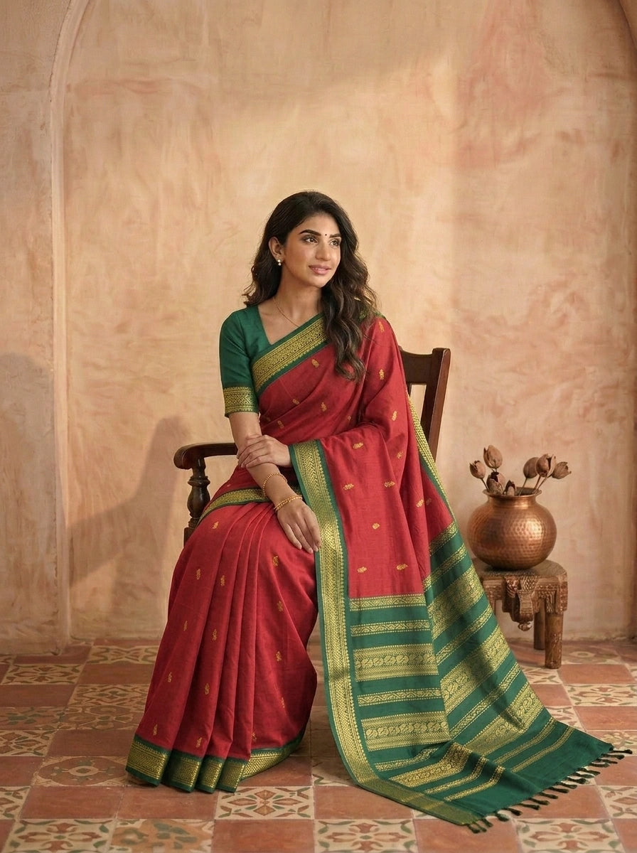 Red Kalyani cotton saree 