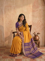 Mustard yellow checked Kalyani cotton saree