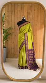 Bright Green Checked Kalyani Cotton Saree 