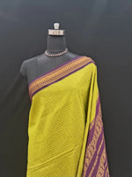 Bright Green Checked Kalyani Cotton Saree 1