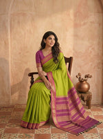 Parrot green checked Kalyani cotton saree