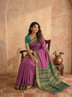 Onion pink checked Kalyani cotton saree 