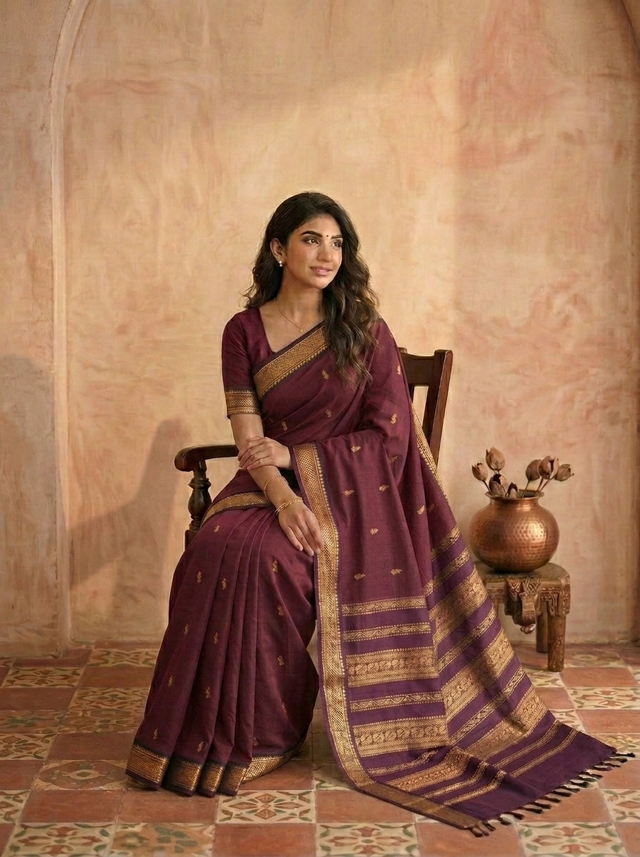 Maroon Kalyani cotton saree 