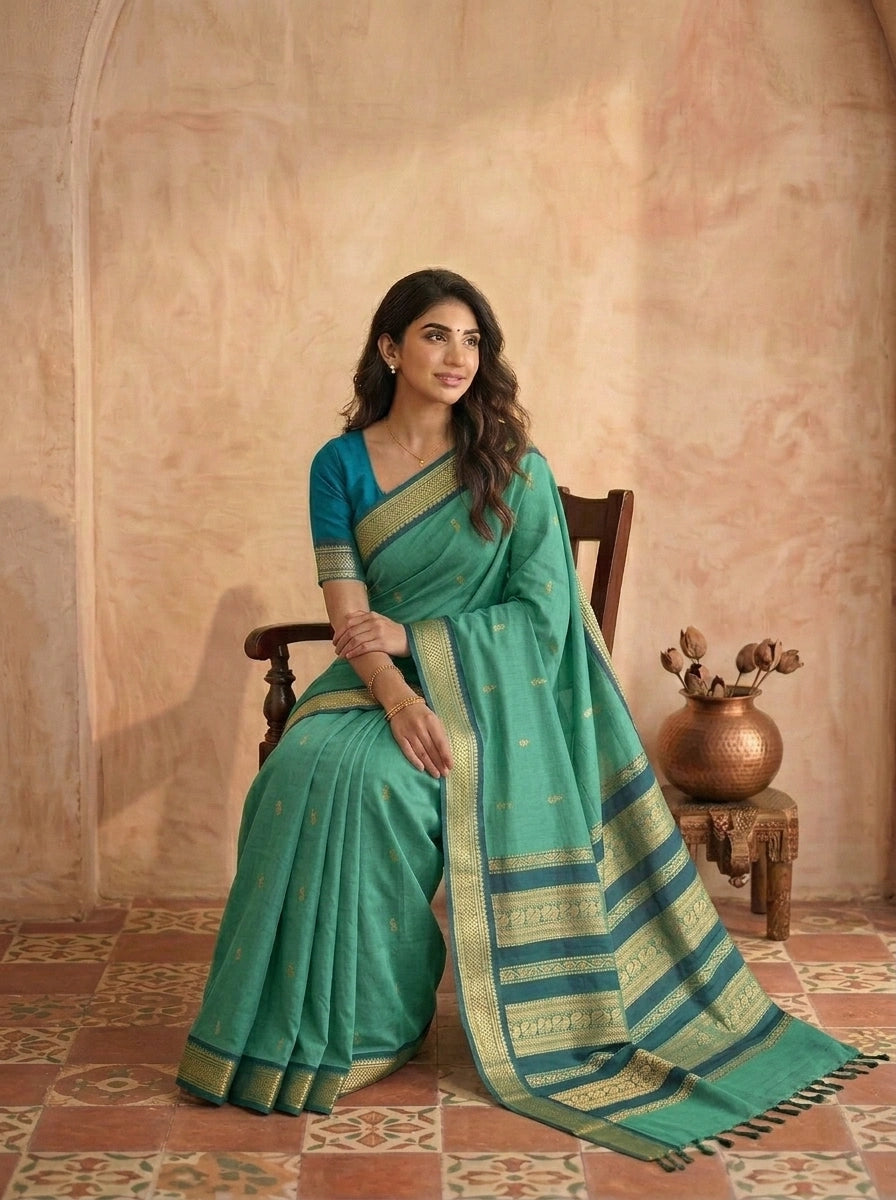 Sea green Kalyani cotton saree