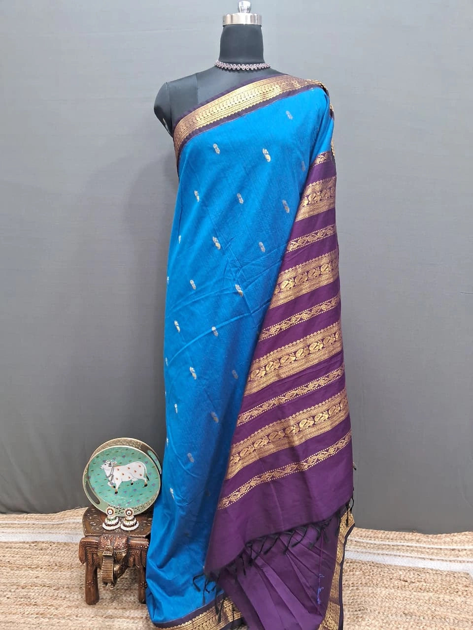 Caribbean Blue Kalyani Cotton Saree