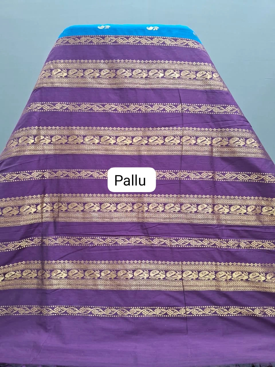 Caribbean Blue Kalyani Cotton Saree Pallu