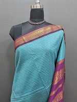 Marine Blue Zari Checked Kalyani Cotton Saree 1