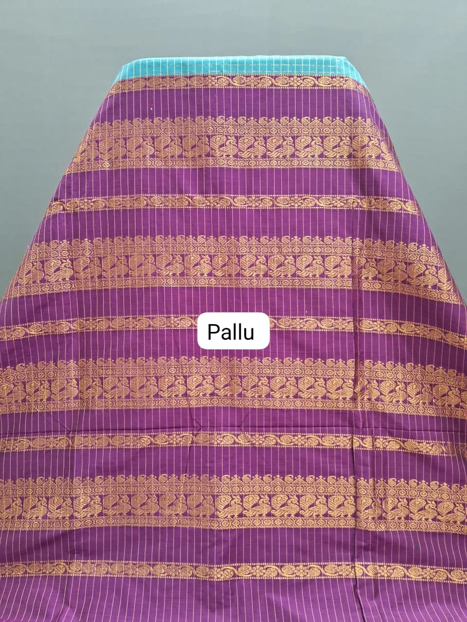 Marine Blue Zari Checked Kalyani Cotton Saree Pallu