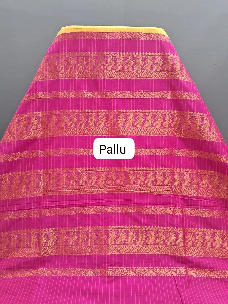 Mango Yellow Zari Checked Kalyani Cotton Saree Pallu