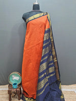 Dark Orange Zari Checked Kalyani Cotton Saree 