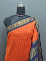 Dark Orange Zari Checked Kalyani Cotton Saree 1