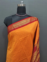 Golden Yellow Zari Checked Kalyani Cotton Saree 1