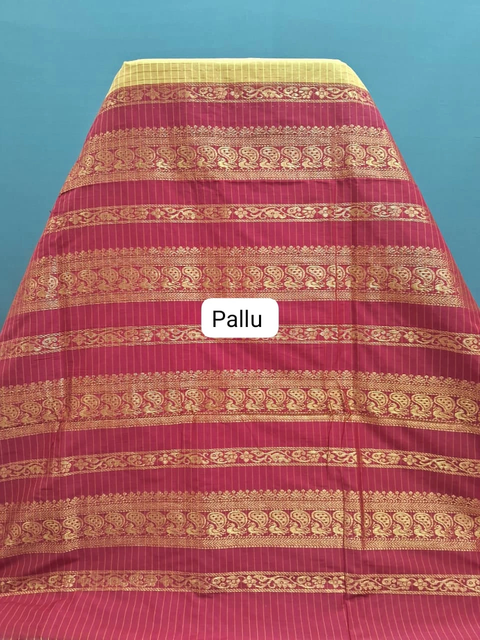 Golden Yellow Zari Checked Kalyani Cotton Saree Pallu