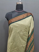 Pista Green Zari Checked Kalyani Cotton Saree 1