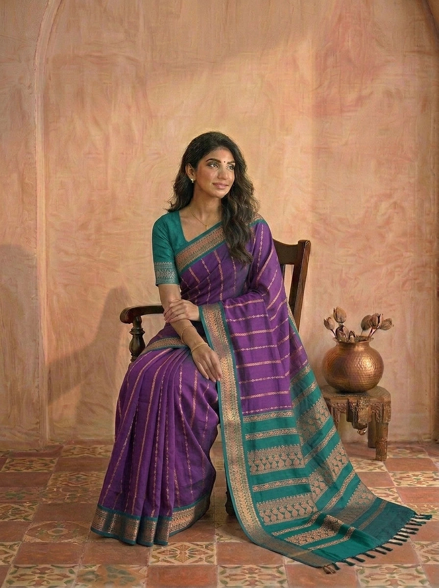 Deep purple Kalyani cotton saree