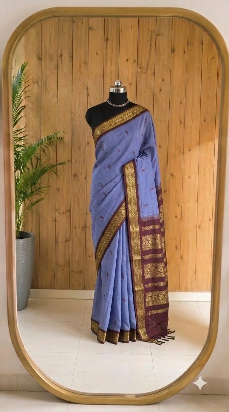 Steel blue Kalyani cotton saree