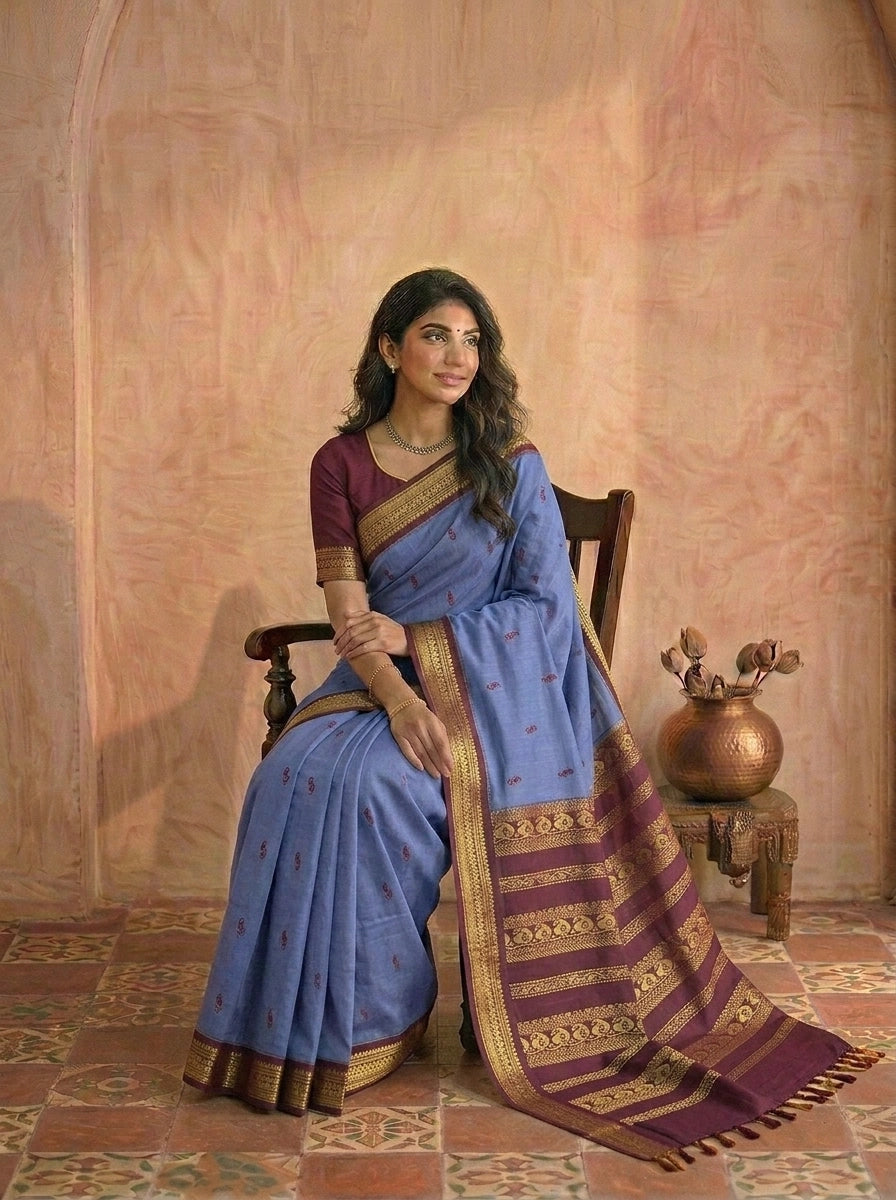 Steel blue Kalyani cotton saree