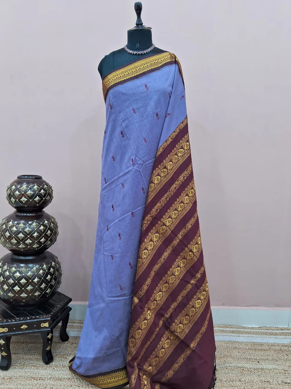 Steel blue Kalyani cotton saree