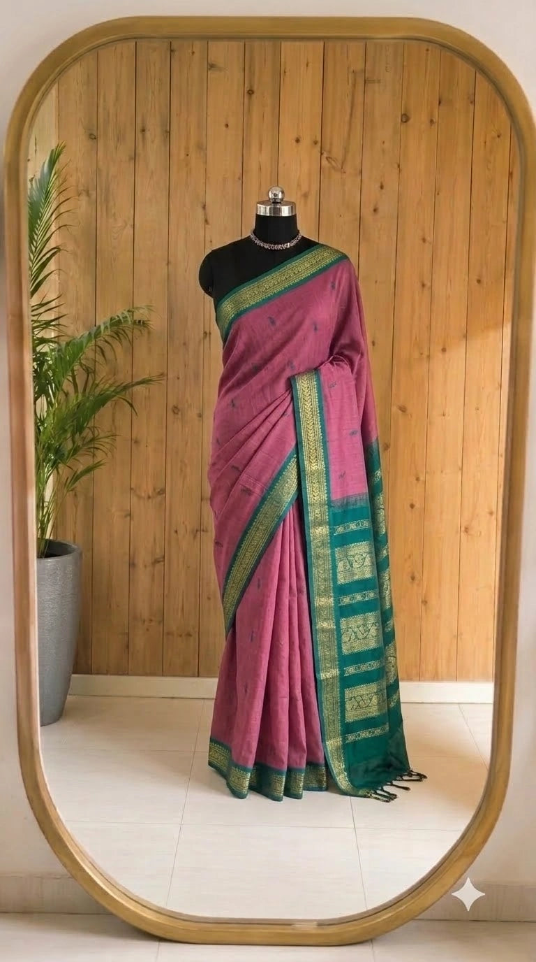 Onion pink Kalyani cotton saree